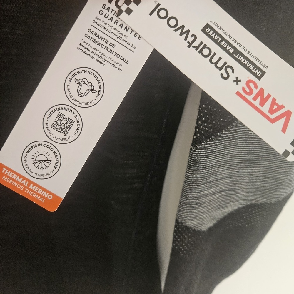 New! Vans x Smartwool Base Layer Shirt Men S Black Grey Long Sleeve Wool Blend - Picture 3 of 10